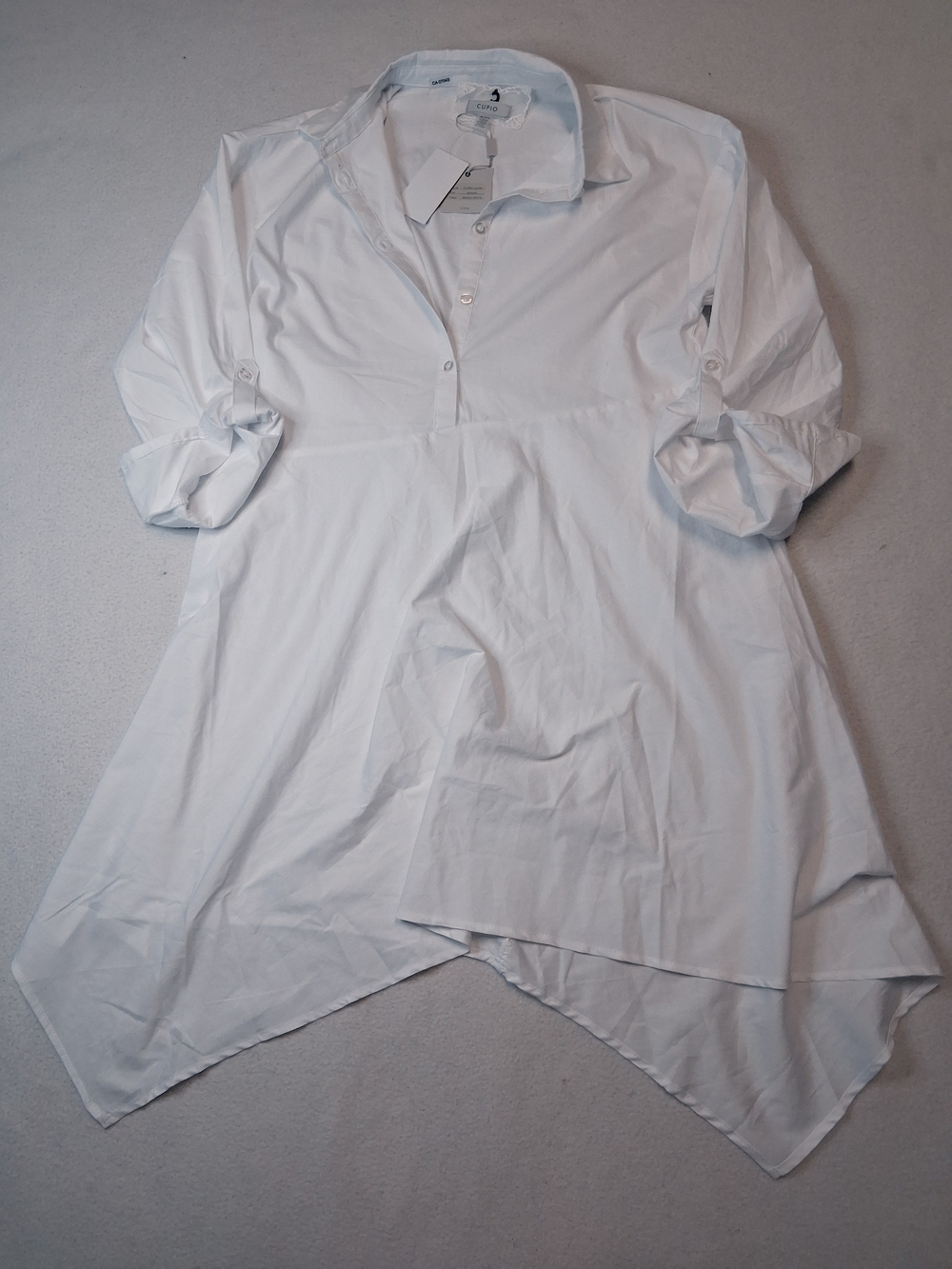 Cupio White Handkerchief-Hem Tunic Shirt